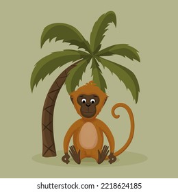 Monkey sitting under a palm tree