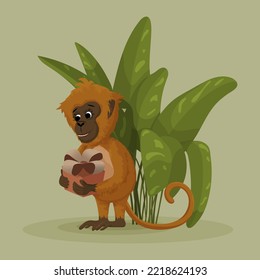 Monkey sitting under a palm tree
