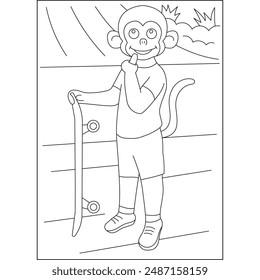 monkey skate funny coloring book page for kids or grown adults coloring book mindful relaxation activity