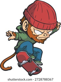 Monkey Skateboard Vector Cartoon Illustration