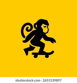 Monkey skateboarding on a yellow background