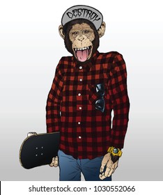 Monkey Skater Hipster Illustration 