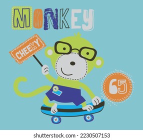 Monkey skater vector cartoon for boys shirt design