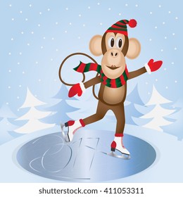Monkey skating on ice. 