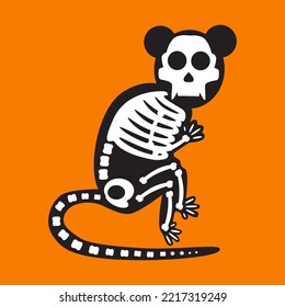 Monkey skeleton halloween celebration decor vector. Jungle wild animal body structure, skull and tail, hand and leg bone. Scary decoration for celebrate mystery holiday flat cartoon illustration