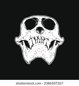 Monkey skull hand drawn vector illustration. Design element for shirt design, logo, sign, poster, banner, card. 