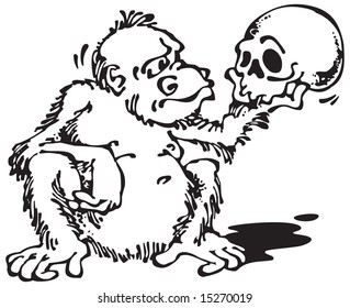 Monkey and Skull_Black. Vector illustration with scalable size.
