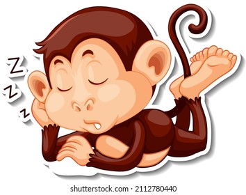 Monkey sleeping cartoon character sticker illustration