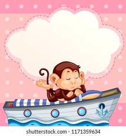 Monkey sleeping on the boat template illustration