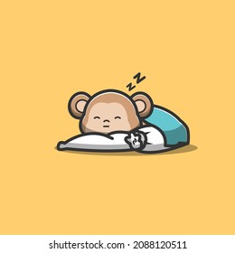 monkey sleeping with pillow and blanket