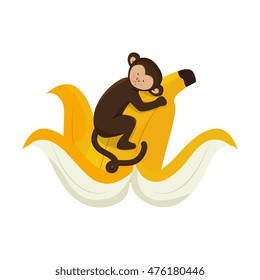 monkey smiling animal cartoon banana funny wildlife vector illustration