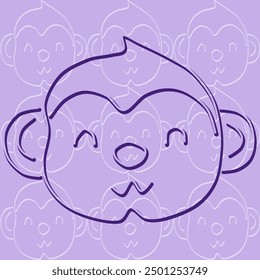 monkey smiling face allover animal cartoon stencil  abstract seamless geometric graphic watercolor pastel  artwork deoration vector ethnic simple template wallpaper print fabric pattern doodle batik 
