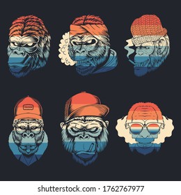 monkey smoke collection retro vector illustration for your company or brand