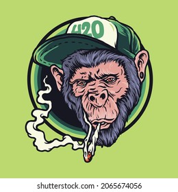 Monkey Smoke Weed Logo Illustration