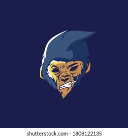 Monkey smoking vector illustration with blue color. Recomended For Marchendise or T shirt DesignMonkey smoking vector illustration with blue color. Recomended For Marchendise or T shirt Design
