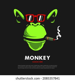 Monkey smoking wearing glasses mascot logo design illustration vector