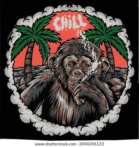 monkey smoking weed on beach vector 