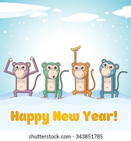 Monkey in the snow Happy New Year