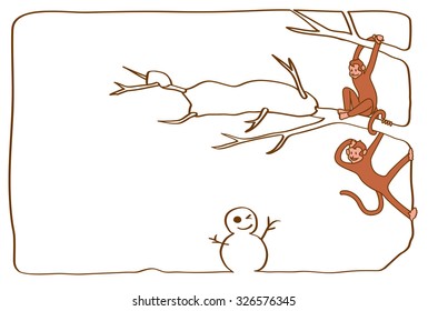 The monkey and snowman.postcard template 