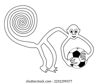 Monkey with the soccer ball in hands - paraphrase of the famous geoglyph of the Monkey from Nazca, Nazca lines, Peru