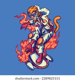 monkey space astronaut smoke weed illustration for tshirt design, logo, or stickers