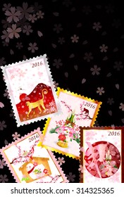 Monkey stamp New Year's card