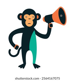 a monkey standing with a megaphone vector art illustration