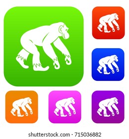 Monkey standing set icon color in flat style isolated on white. Collection sings vector illustration