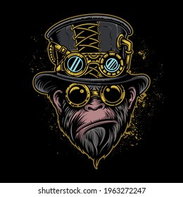 Monkey Steampunk Vector Illustration On Isolated Background