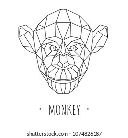Monkey stylized triangle polygonal model. Vector illustration