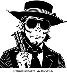 Affe in einem Anzug und Tie Holding a Gun - Business ist ernst!
