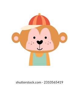Monkey with summer costume . Wildlife animals . Vector illustration .