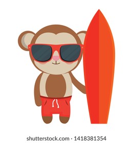 monkey with summer sunglasses and surfboard