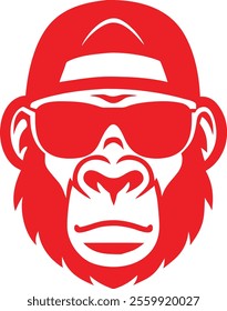 Monkey in sunglasses and a cap. Cool gorilla icon
