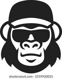 Monkey in sunglasses and a cap. Cool gorilla icon
