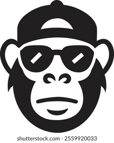 Monkey in sunglasses and a cap. Cool gorilla icon
