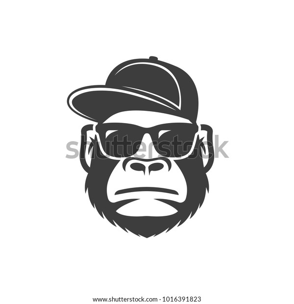 Monkey in
sunglasses and a cap. Cool gorilla
icon