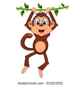 Monkey swinging on vines cartoon