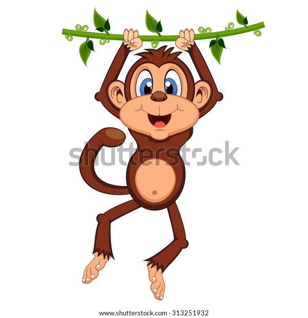 Monkey Swinging On Vines Cartoon Stock Vektorgrafik