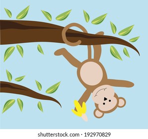 Monkey Swinging from Tree