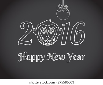 Monkey symbol for 2016 chinese year on chalkboard with happy new year text