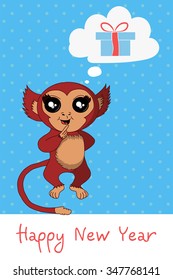Monkey - symbol 2016 year. Greeting card with funny monkey.