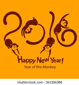 Monkey - symbol of Chinese New Year 2016. Four cheerful jumping marmosets.