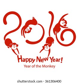 Monkey - symbol of Chinese New Year 2016. Four cheerful jumping marmosets.