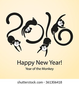 Monkey - symbol of Chinese New Year 2016. Four cheerful jumping marmosets.