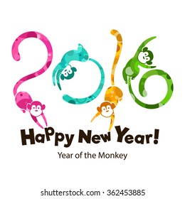 Monkey - symbol of Chinese New Year 2016. Four cheerful jumping marmosets.