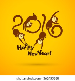 Monkey - symbol of Chinese New Year 2016. Four cheerful jumping marmosets.