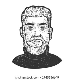monkey tail beard sketch engraving vector illustration. T-shirt apparel print design. Scratch board imitation. Black and white hand drawn image.