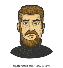 monkey tail beard sketch engraving vector illustration. T-shirt apparel print design. Scratch board imitation. Black and white hand drawn image.