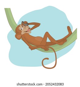The monkey is talking on the phone. Vector illustration.